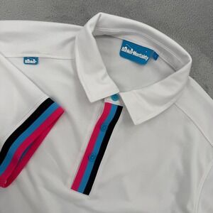 Bunker Mentality Mens Golf Polo Shirt‎ White Striped Placket Short Sleeve Size L